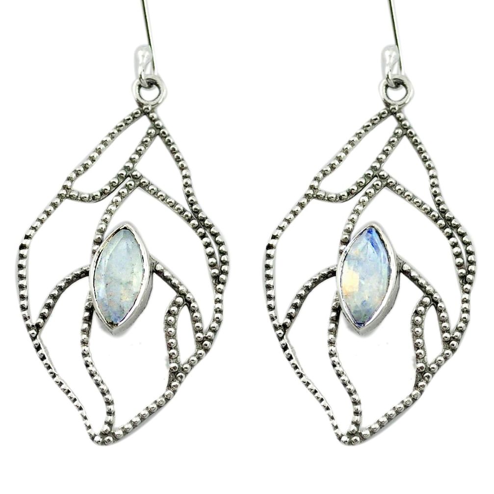 Natural rainbow moonstone 925 sterling silver dangle earrings m52057