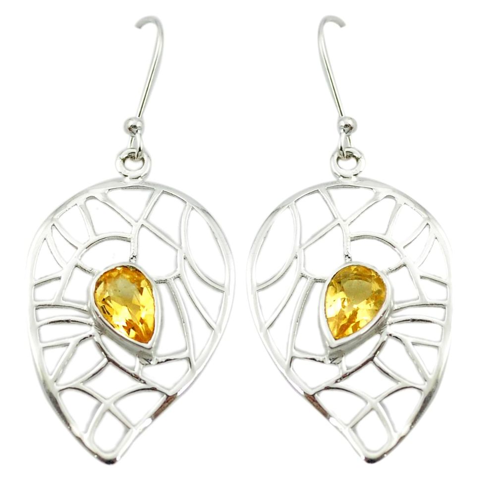 Natural yellow citrine 925 sterling silver dangle earrings m52063