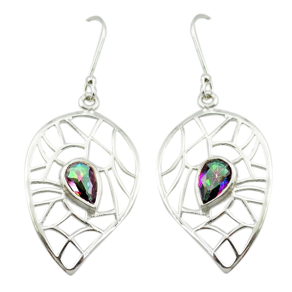 Multi color rainbow topaz 925 sterling silver dangle earrings m52067