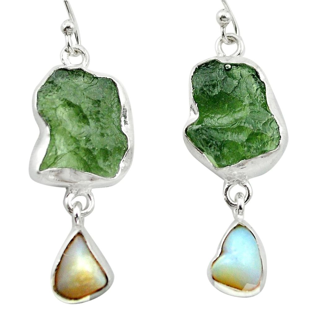 Natural green moldavite (genuine czech) 925 silver dangle earrings m52682