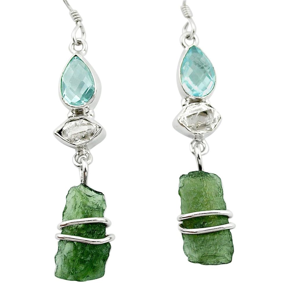 925 silver natural green moldavite (genuine czech) fancy dangle earrings m52689