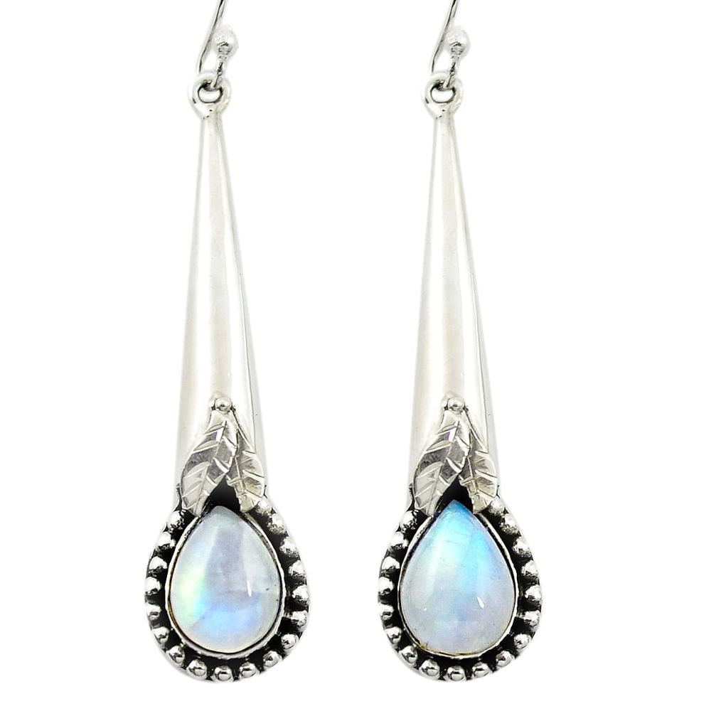 Natural rainbow moonstone 925 sterling silver dangle earrings m52925