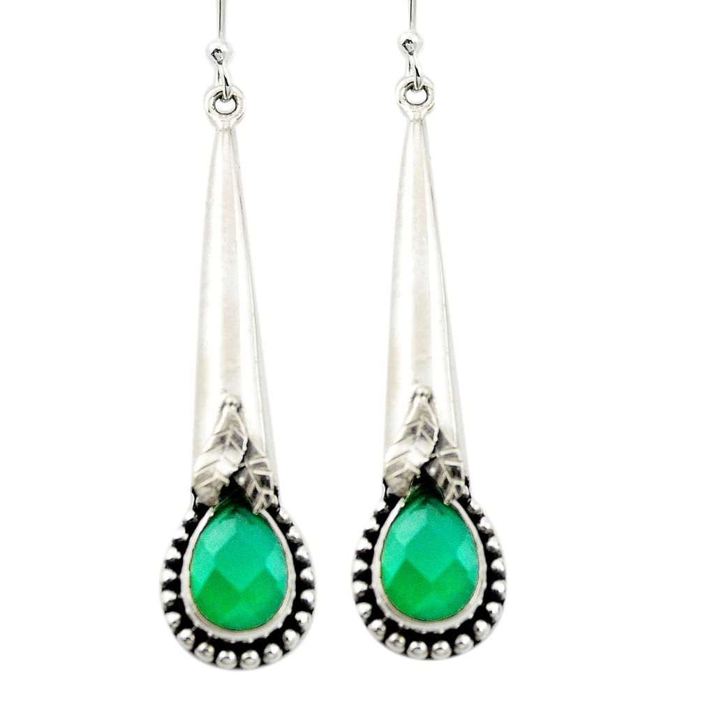 Natural green chalcedony 925 sterling silver dangle earrings m52926