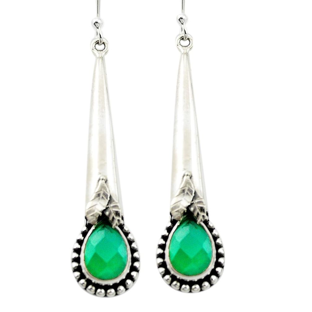 Natural green chalcedony 925 sterling silver dangle earrings m52928