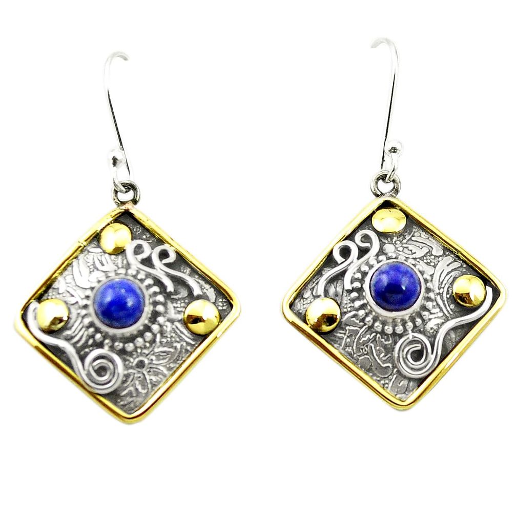 Victorian natural blue lapis lazuli 925 silver two tone dangle earrings m52942