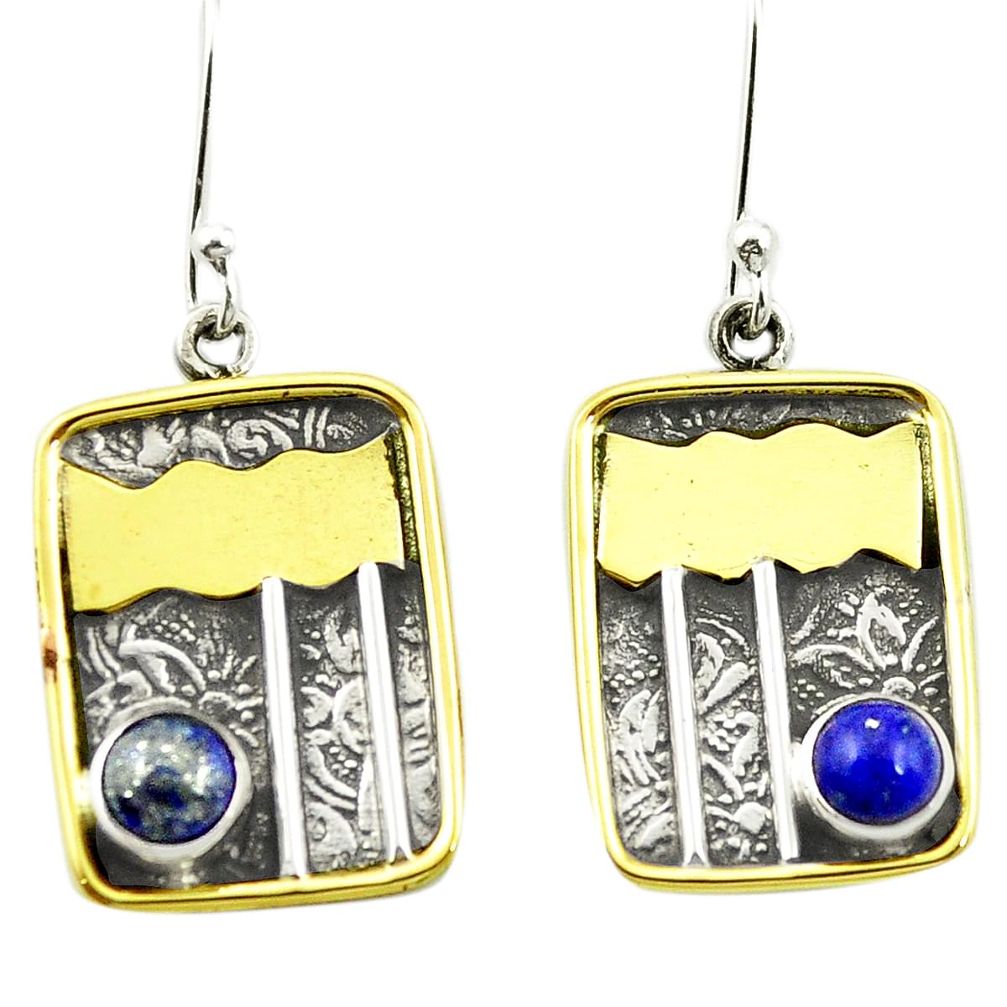 925 silver victorian natural blue lapis lazuli two tone dangle earrings m52965