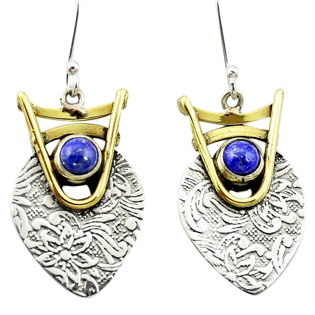 Victorian natural blue lapis lazuli 925 silver two tone dangle earrings m52972