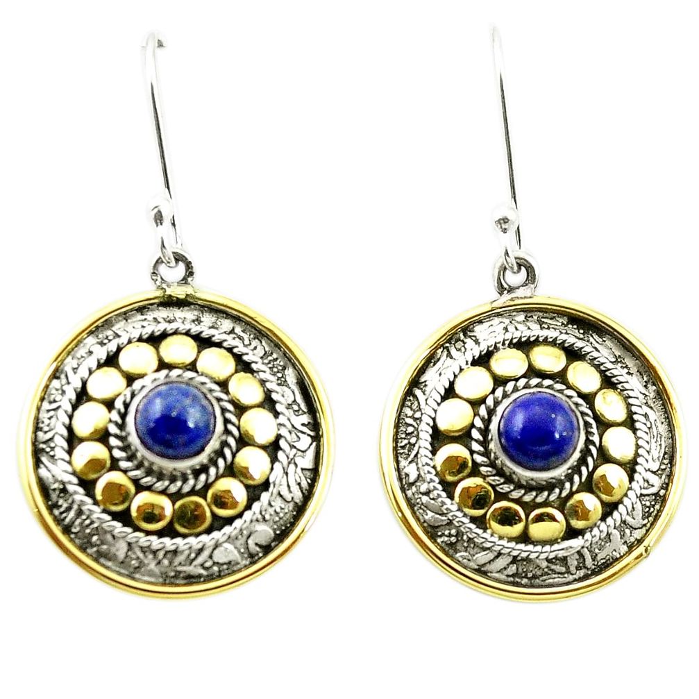 Victorian natural blue lapis lazuli 925 silver two tone dangle earrings m52973