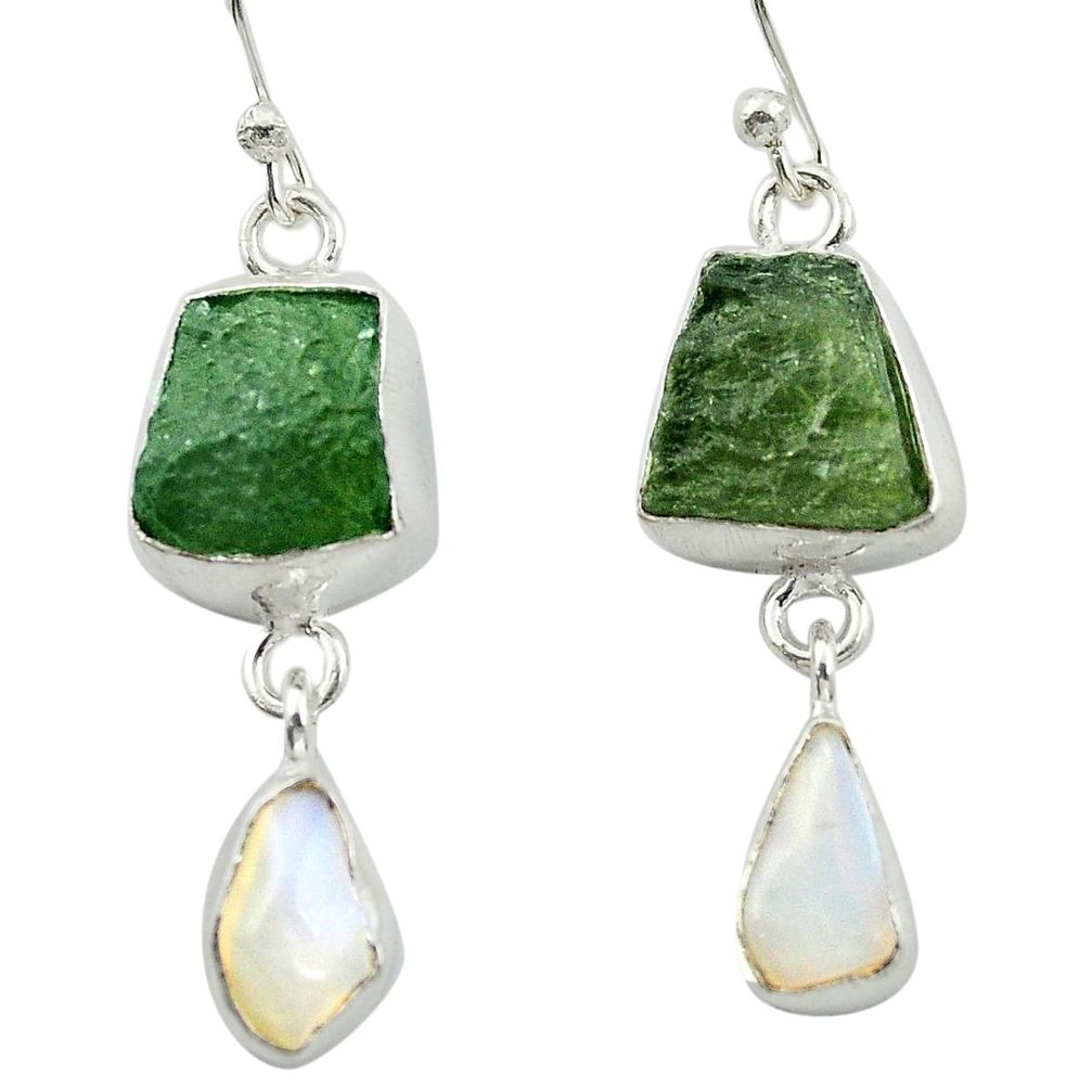 Natural green moldavite (genuine czech) 925 silver dangle earrings m53346