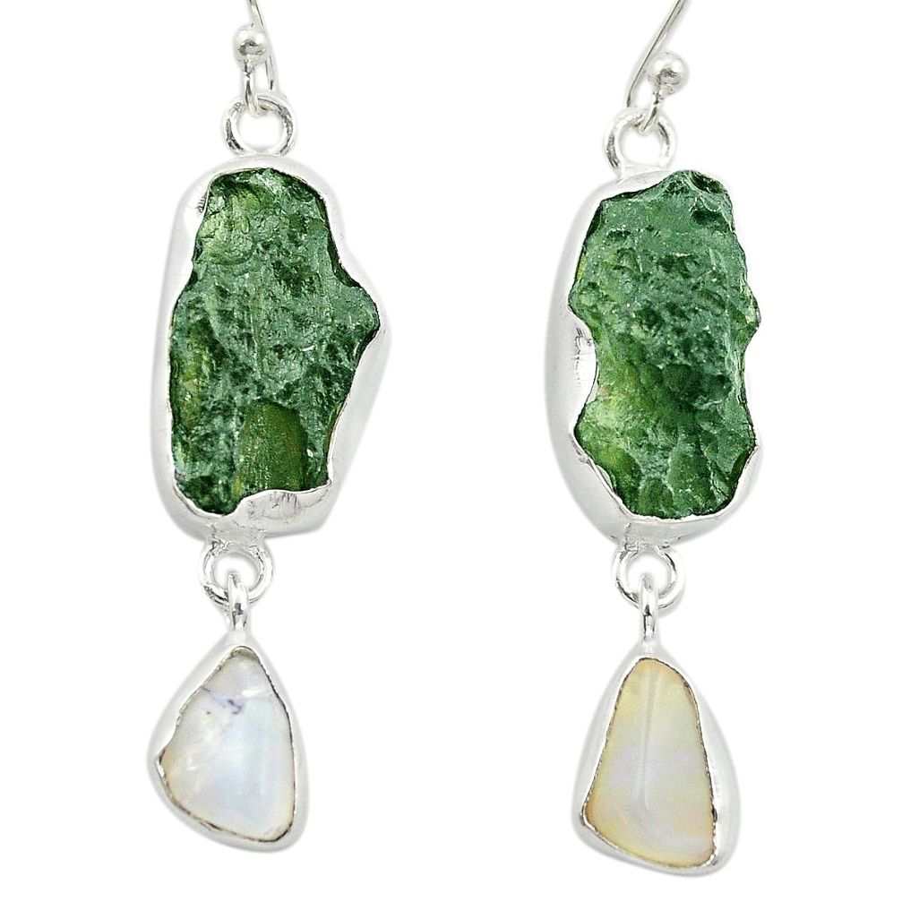 Natural green moldavite (genuine czech) 925 silver dangle earrings m53347