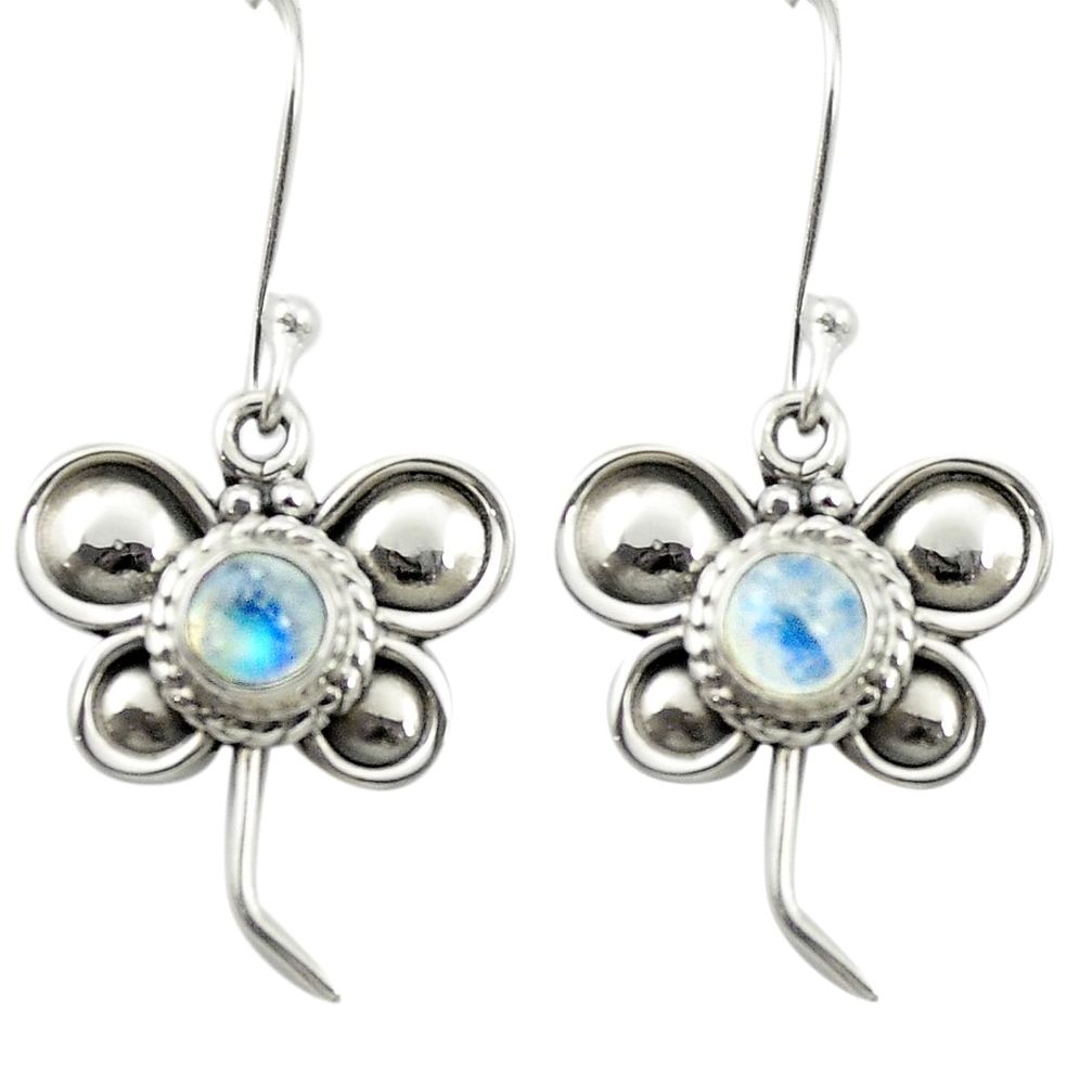 Natural rainbow moonstone 925 sterling silver butterfly earrings m53421