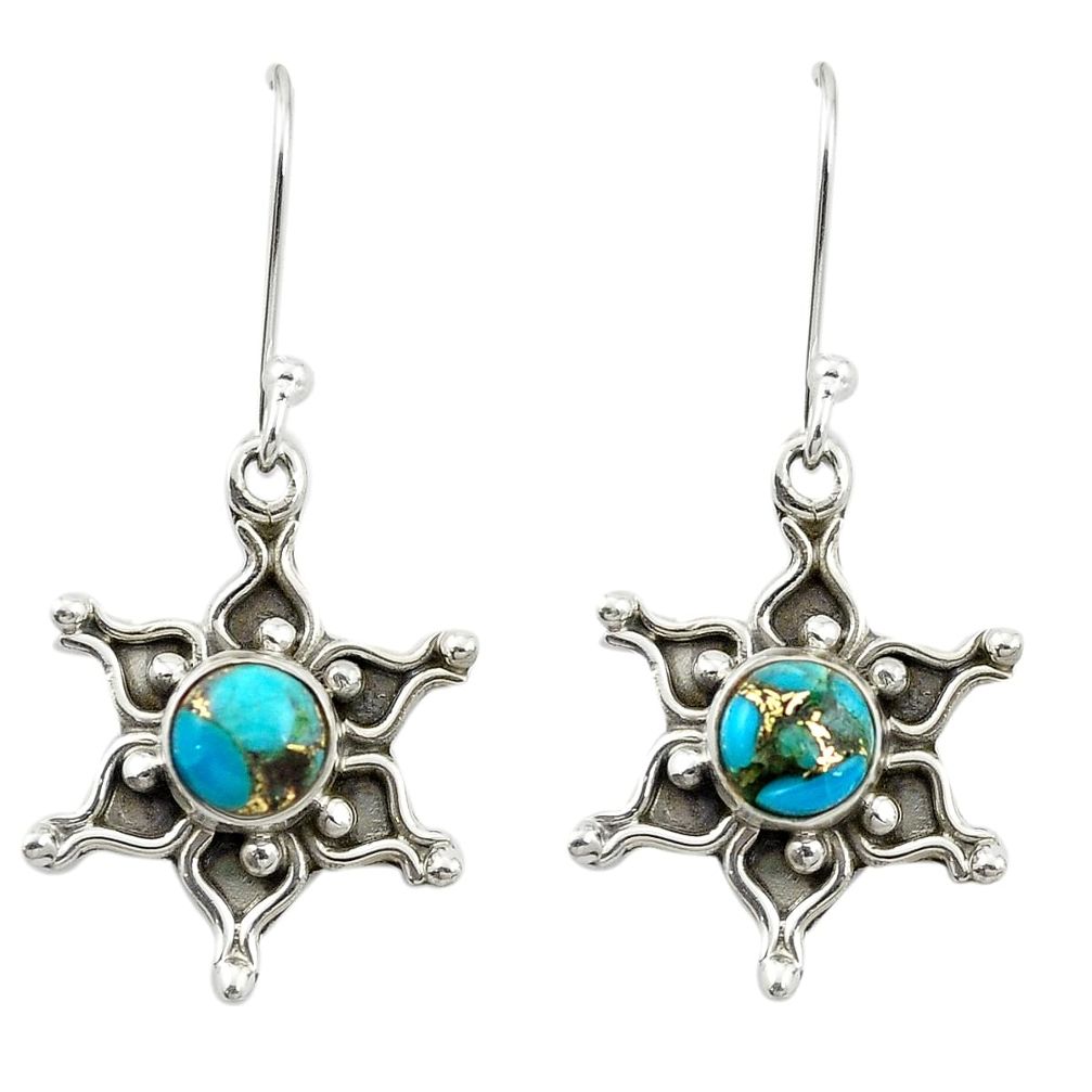 Blue copper turquoise 925 sterling silver dangle earrings jewelry m53431