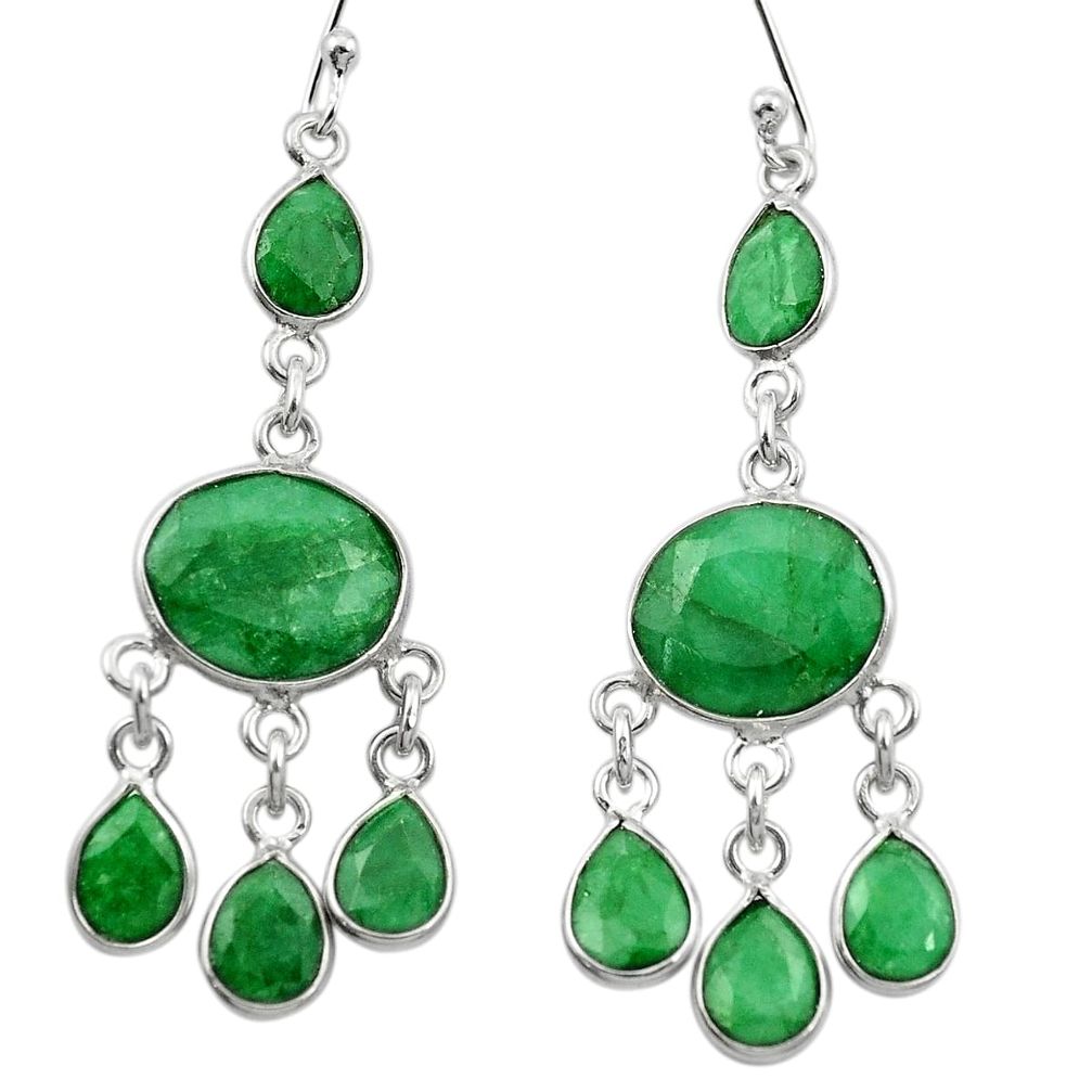 Natural green emerald 925 sterling silver chandelier earrings m53453