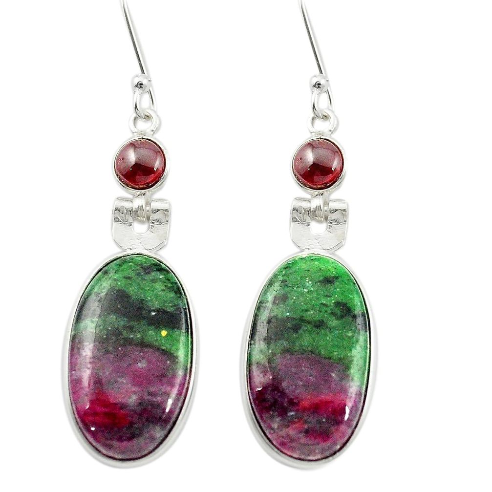 Natural green ruby zoisite garnet 925 sterling silver earrings m53496