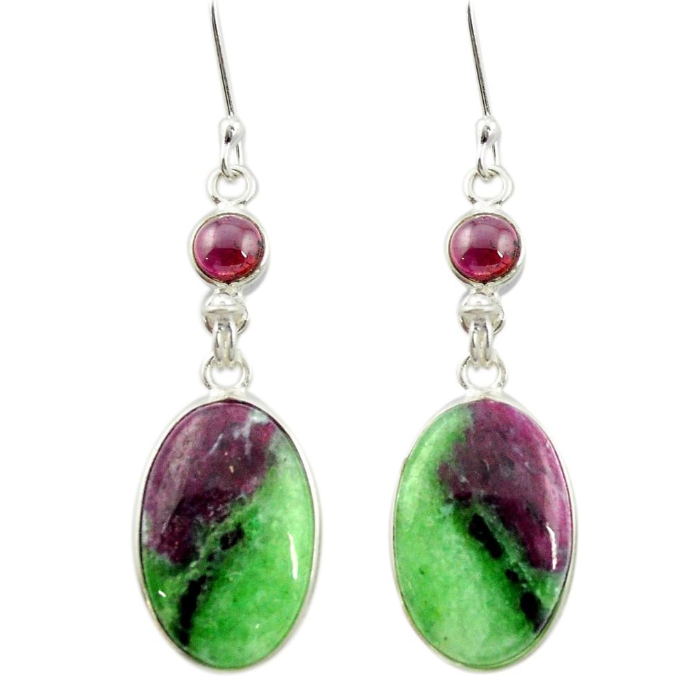 Natural green ruby zoisite red garnet 925 sterling silver earrings m53497