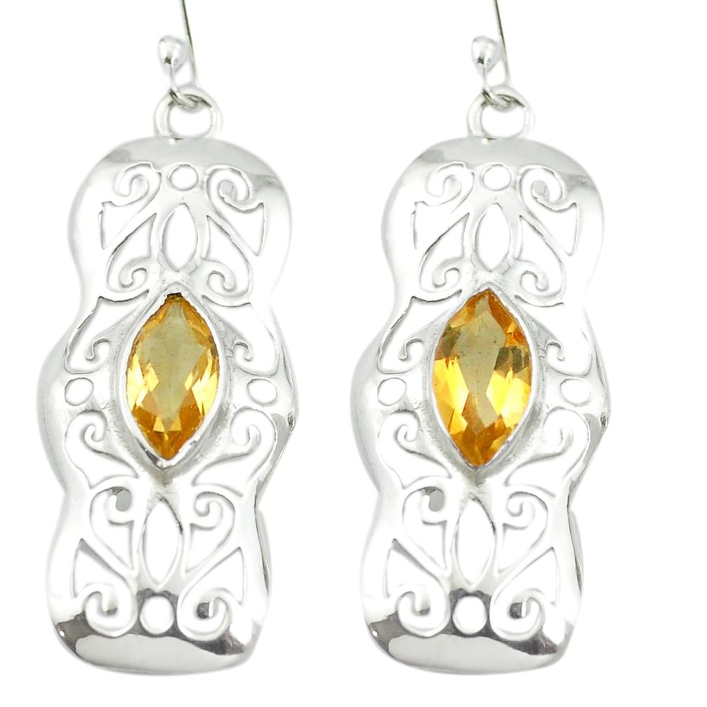 Natural yellow citrine 925 sterling silver dangle earrings m54202