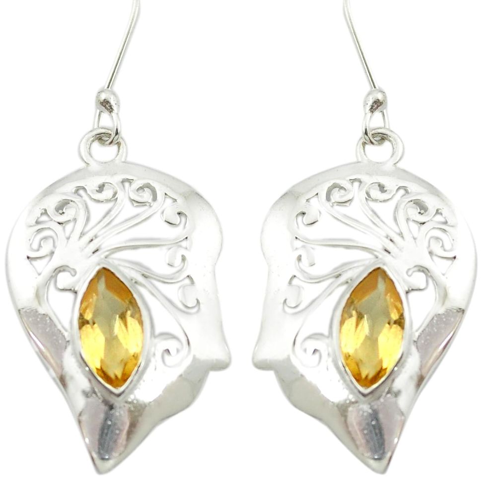 Natural yellow citrine 925 sterling silver dangle earrings m54243