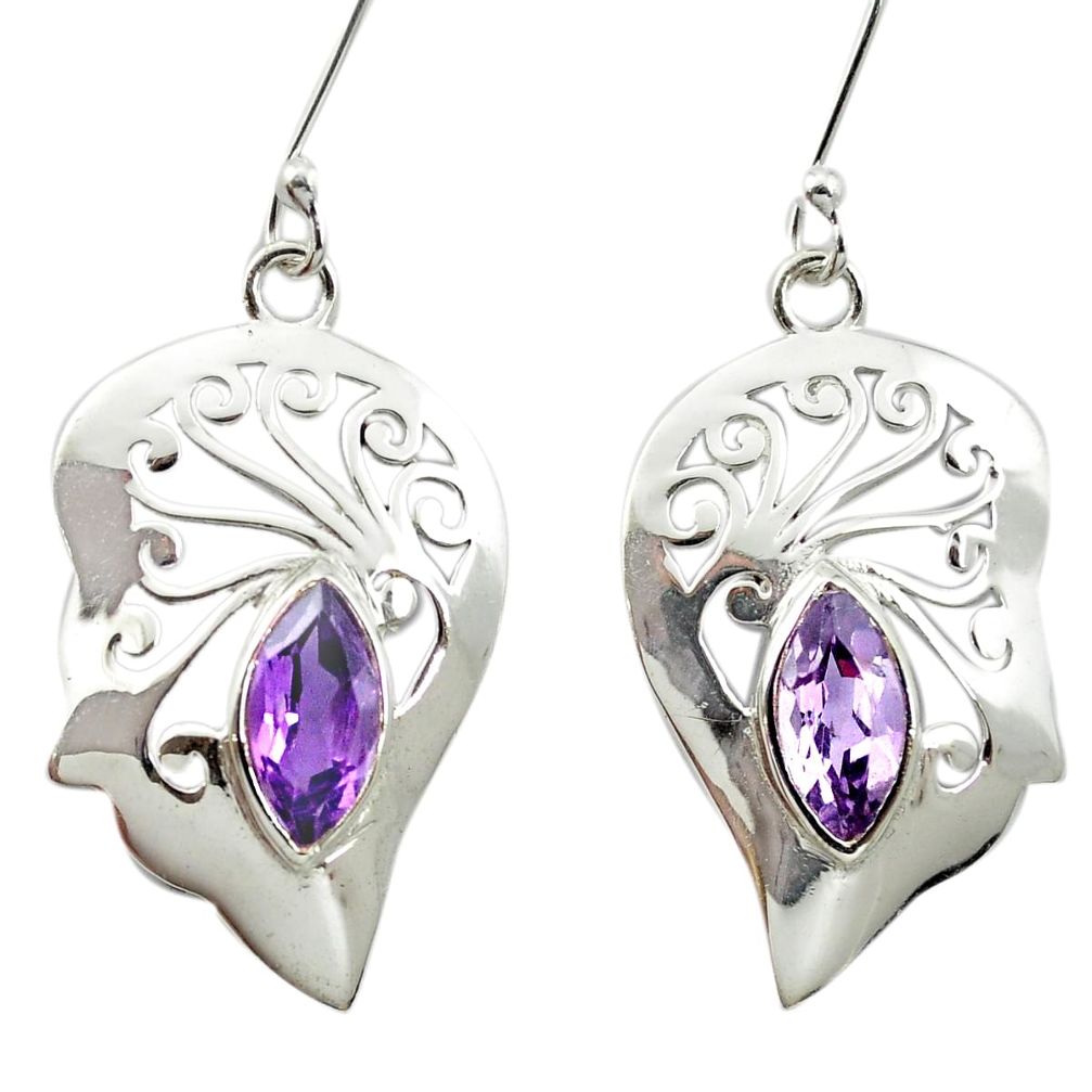 Natural purple amethyst 925 sterling silver dangle earrings m54249