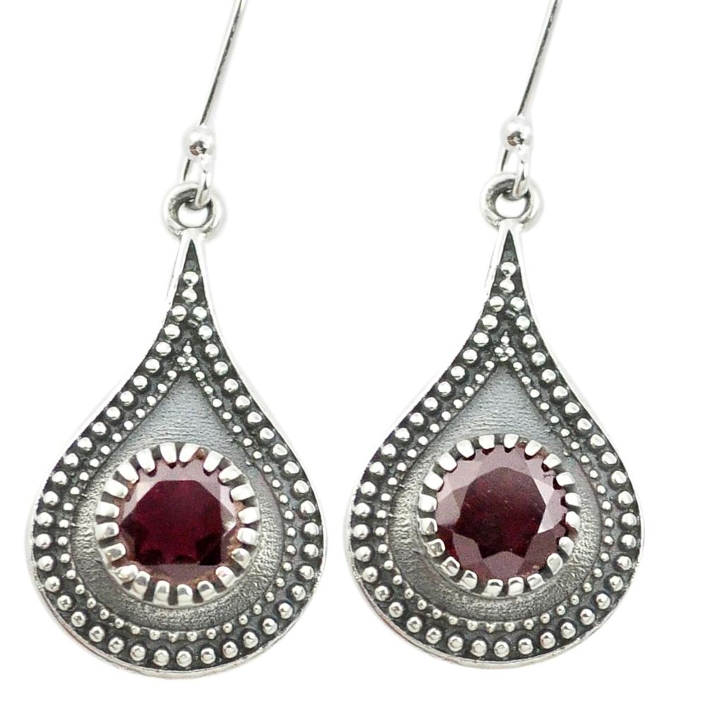 Natural red garnet 925 sterling silver dangle earrings jewelry m54296