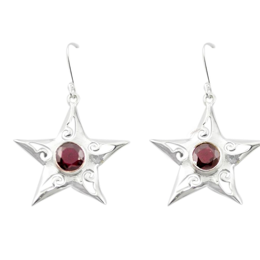 Natural red garnet 925 sterling silver star fish earrings jewelry m54313