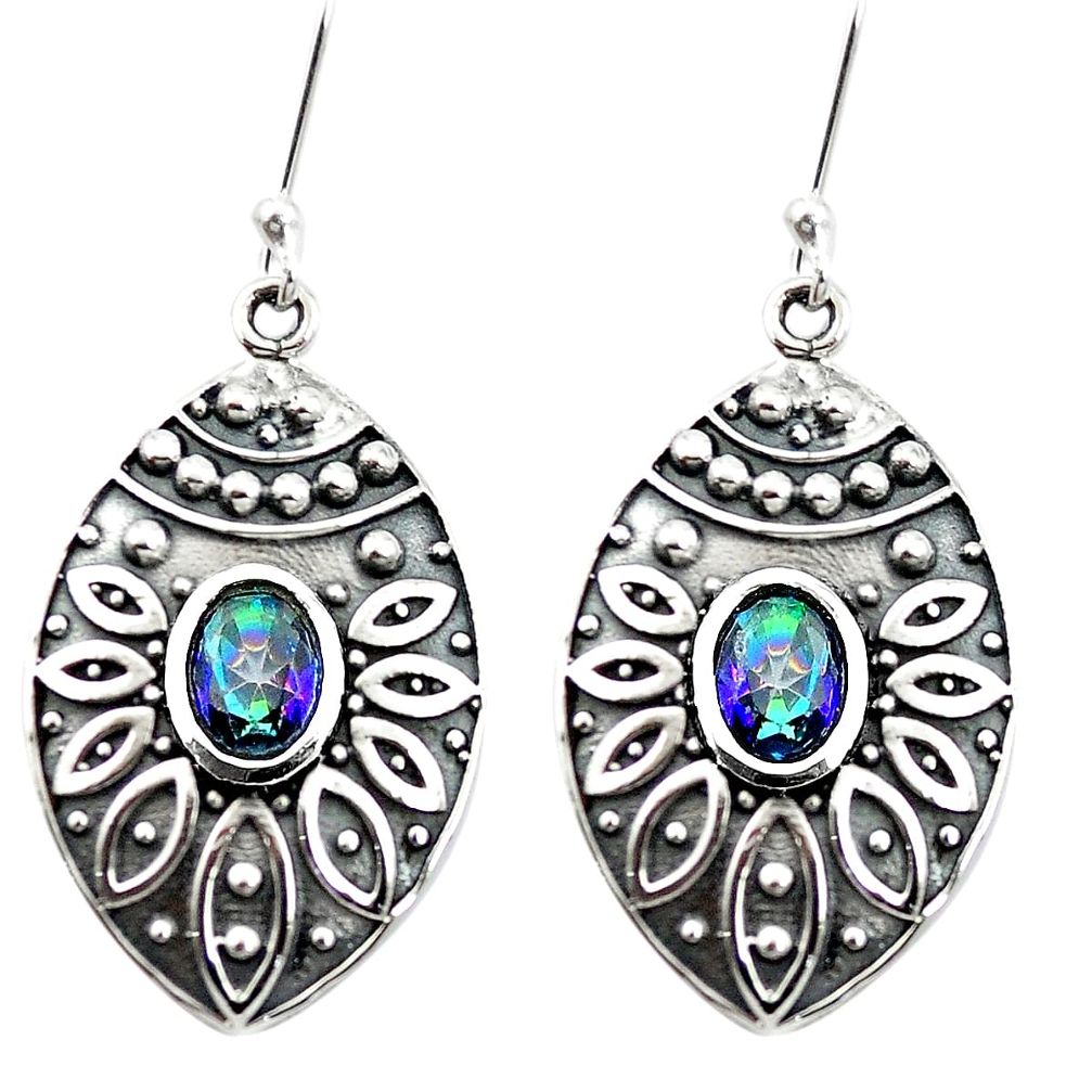 Multi color rainbow topaz 925 sterling silver dangle earrings m54333