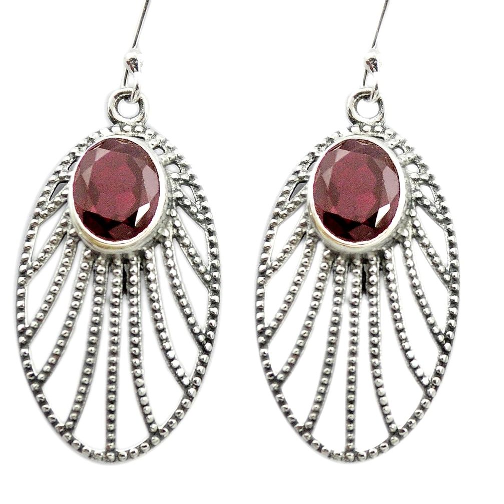 Natural red garnet 925 sterling silver dangle earrings jewelry m54348