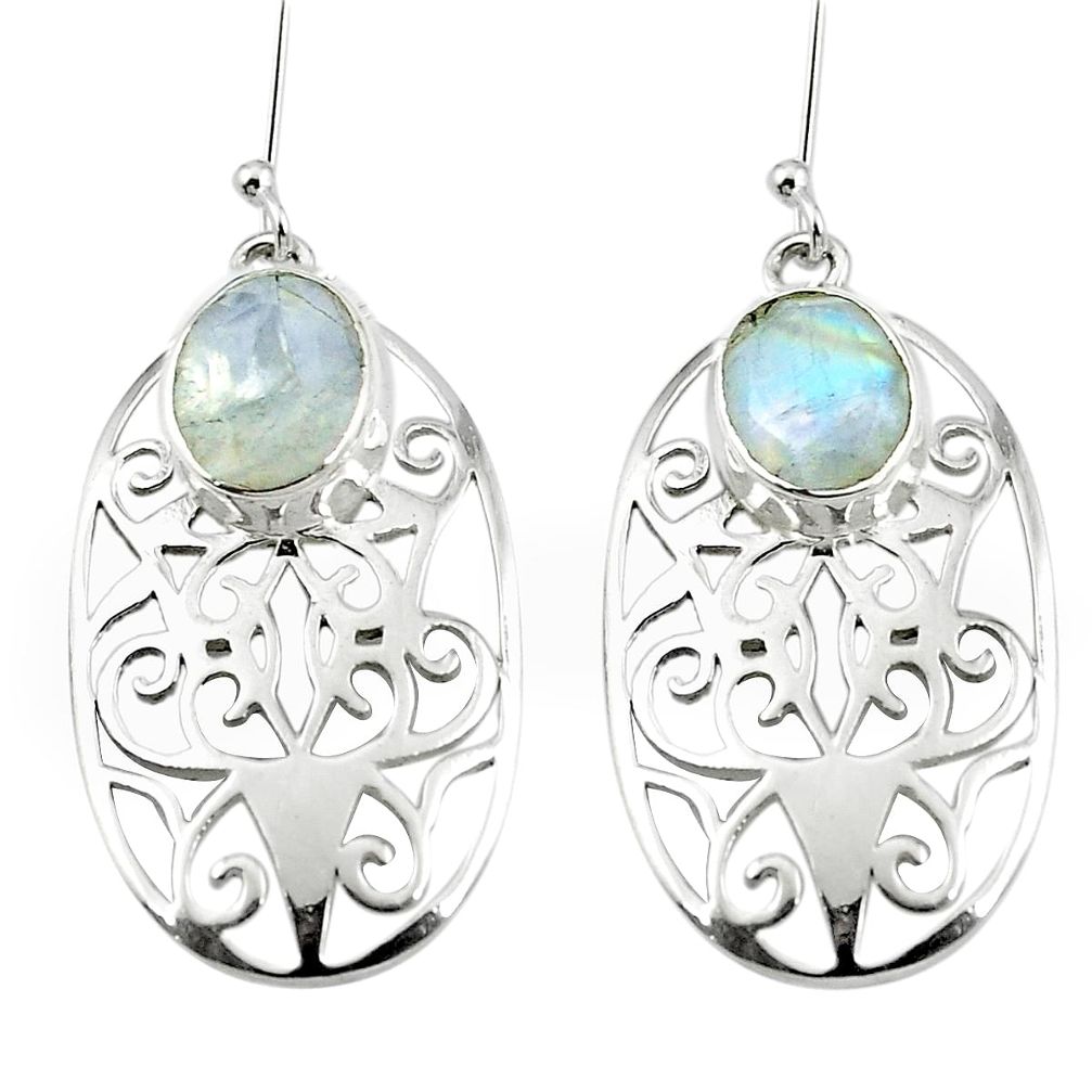 Natural rainbow moonstone 925 sterling silver dangle earrings m54353