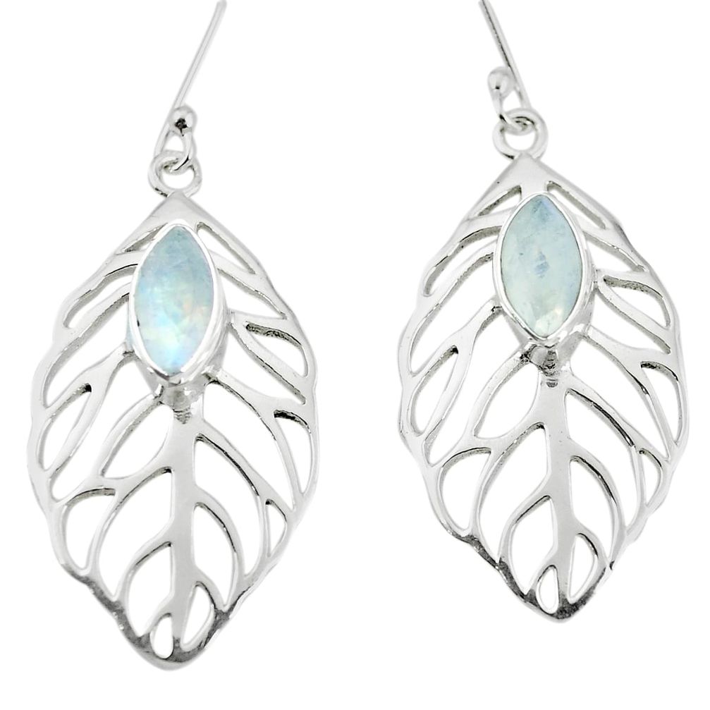 Natural rainbow moonstone 925 sterling silver dangle earrings m54362