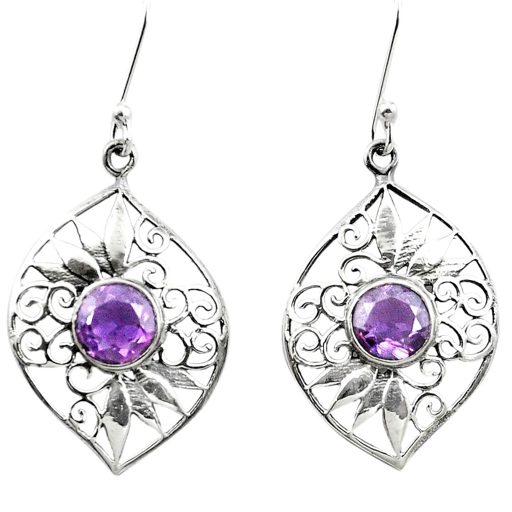 Natural purple amethyst 925 sterling silver dangle earrings m54384