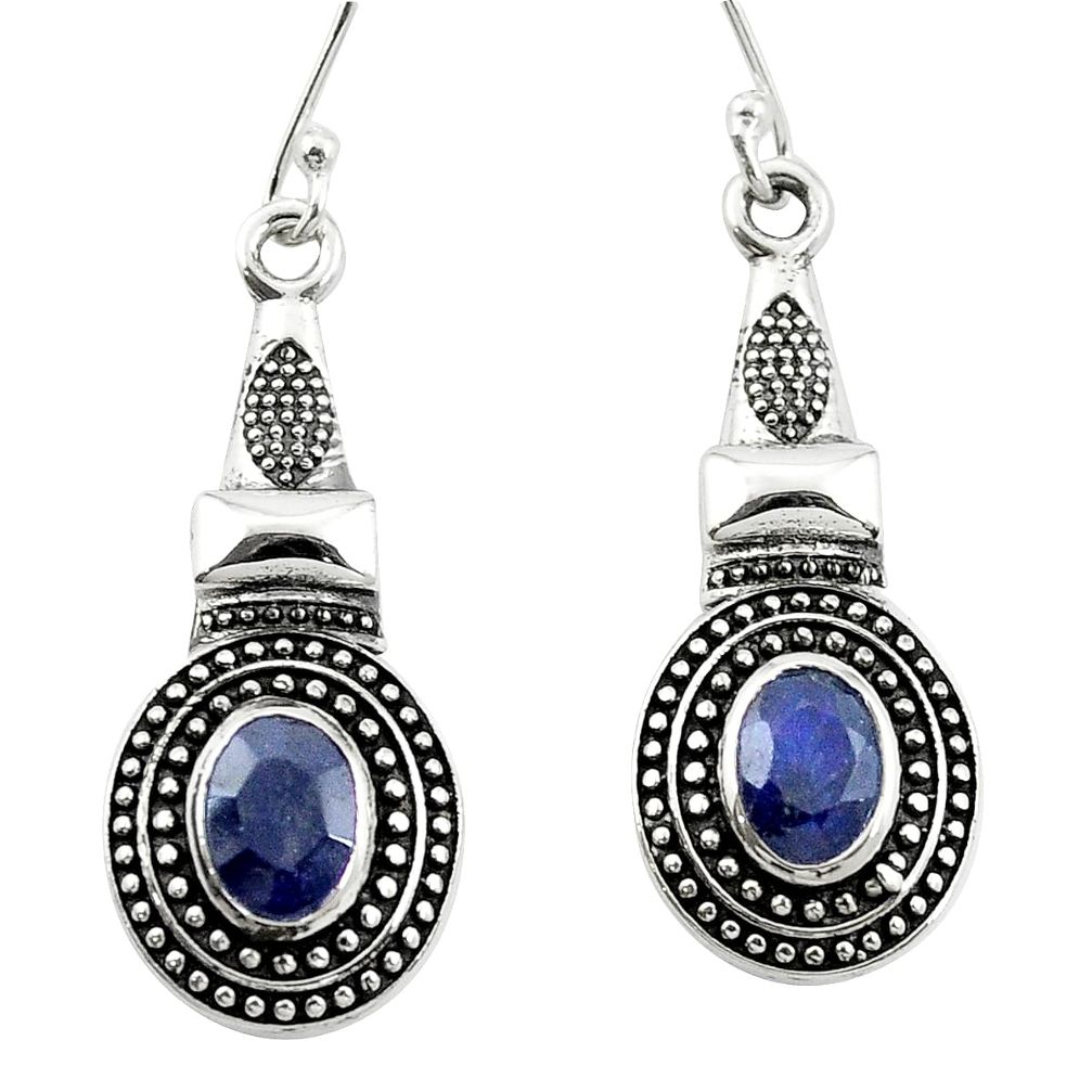 Natural blue sapphire 925 sterling silver dangle earrings jewelry m54532