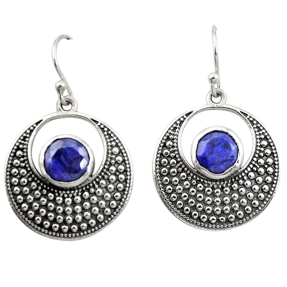 Natural blue sapphire 925 sterling silver dangle earrings jewelry m54548