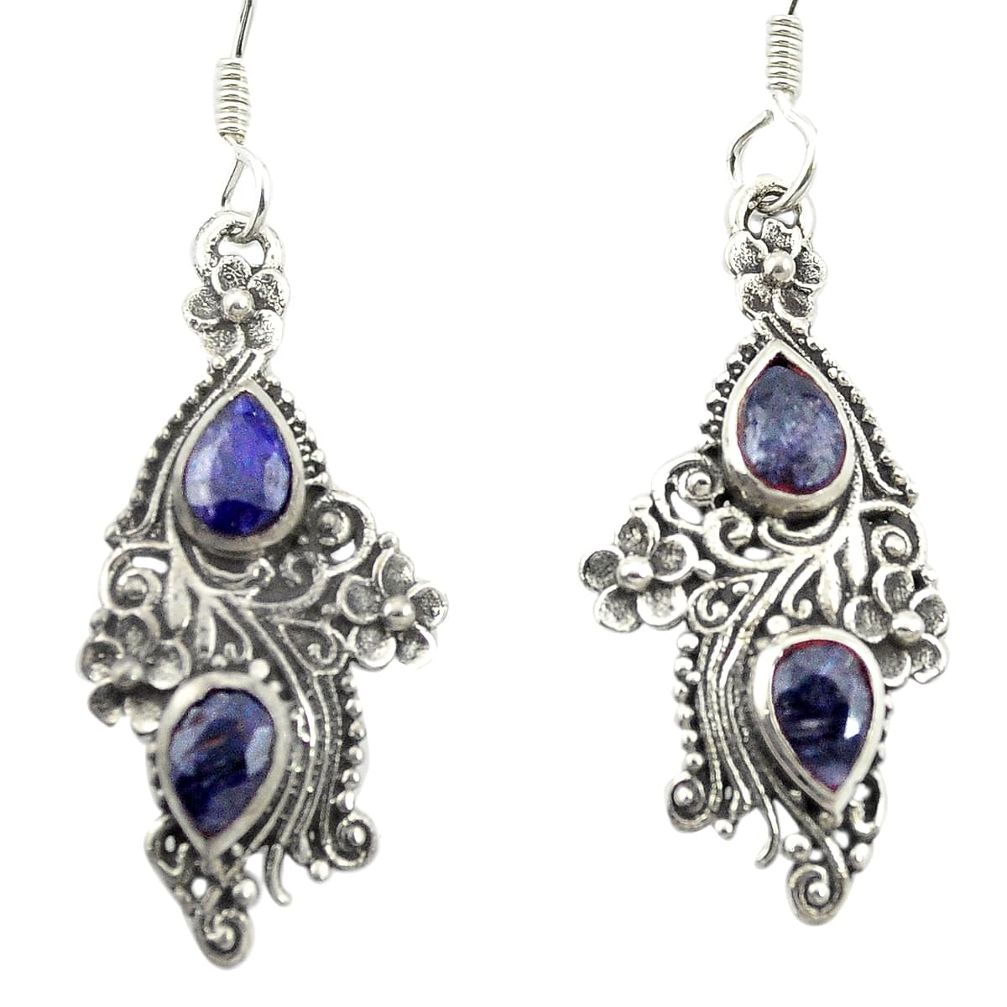 Natural blue sapphire 925 sterling silver dangle earrings jewelry m54605
