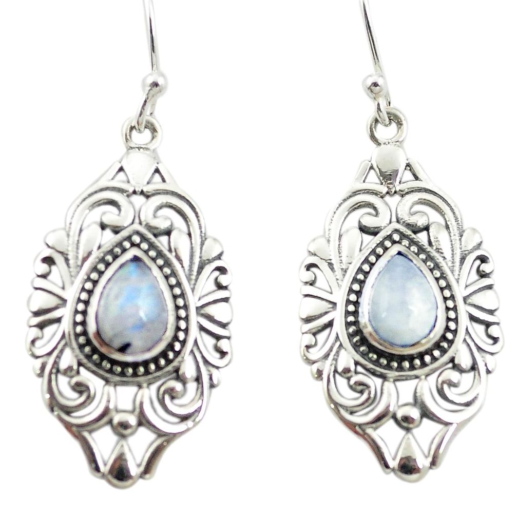 Natural rainbow moonstone 925 sterling silver dangle earrings jewelry m54628