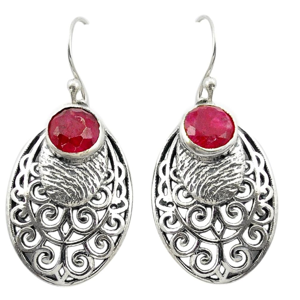 Natural red ruby 925 sterling silver dangle earrings jewelry m54632