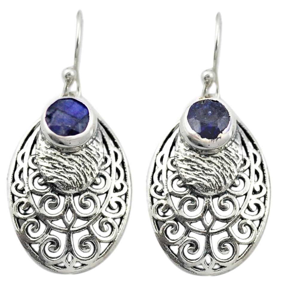 Natural blue sapphire 925 sterling silver dangle earrings jewelry m54635