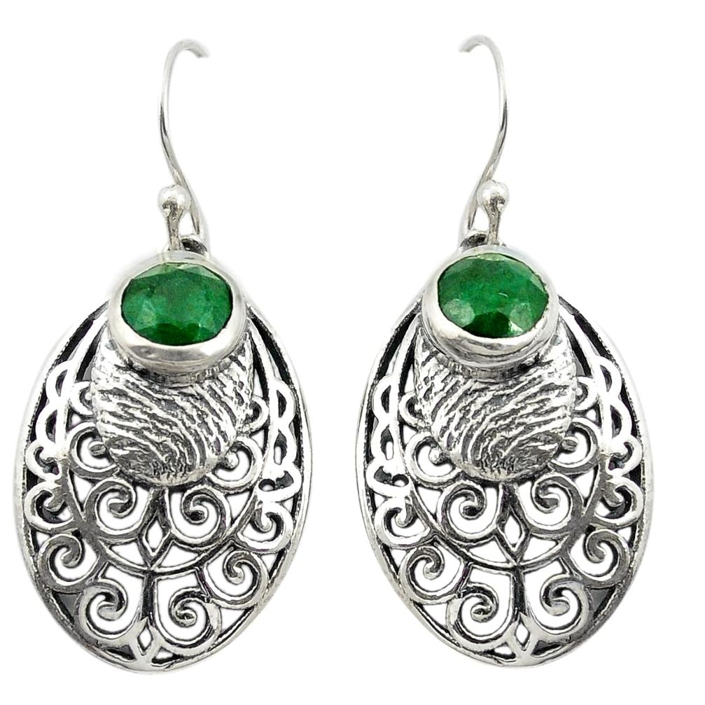 Natural green emerald 925 sterling silver dangle earrings jewelry m54640