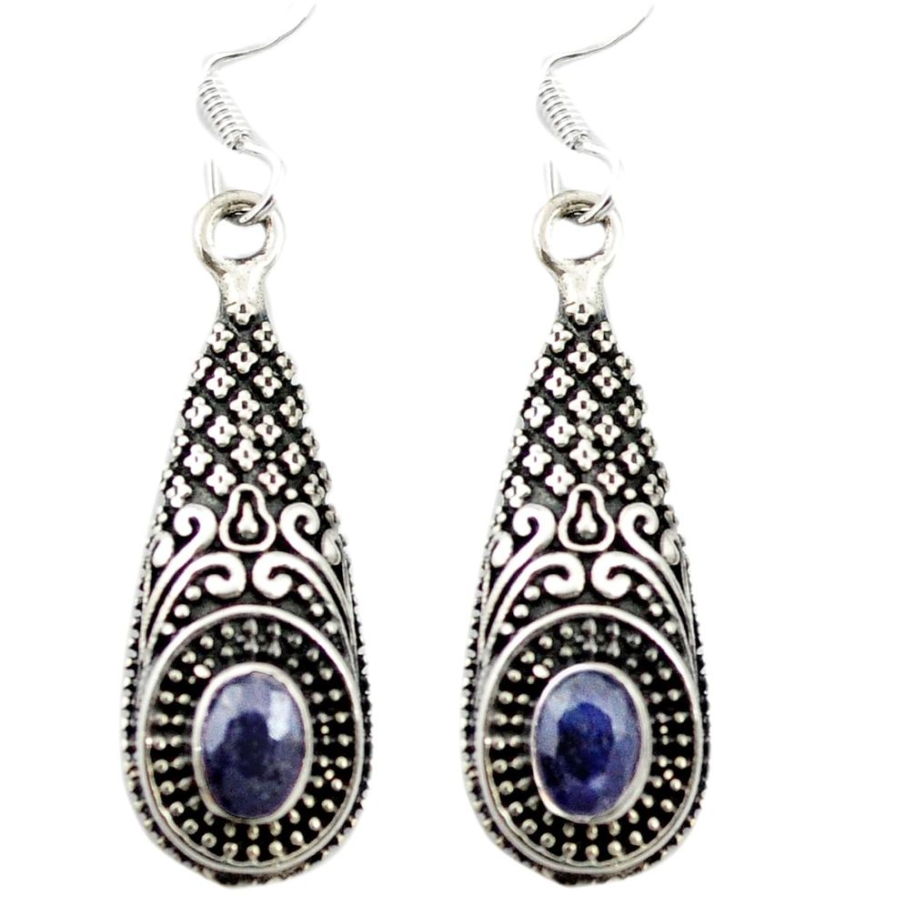 Natural blue sapphire 925 sterling silver dangle earrings jewelry m54701