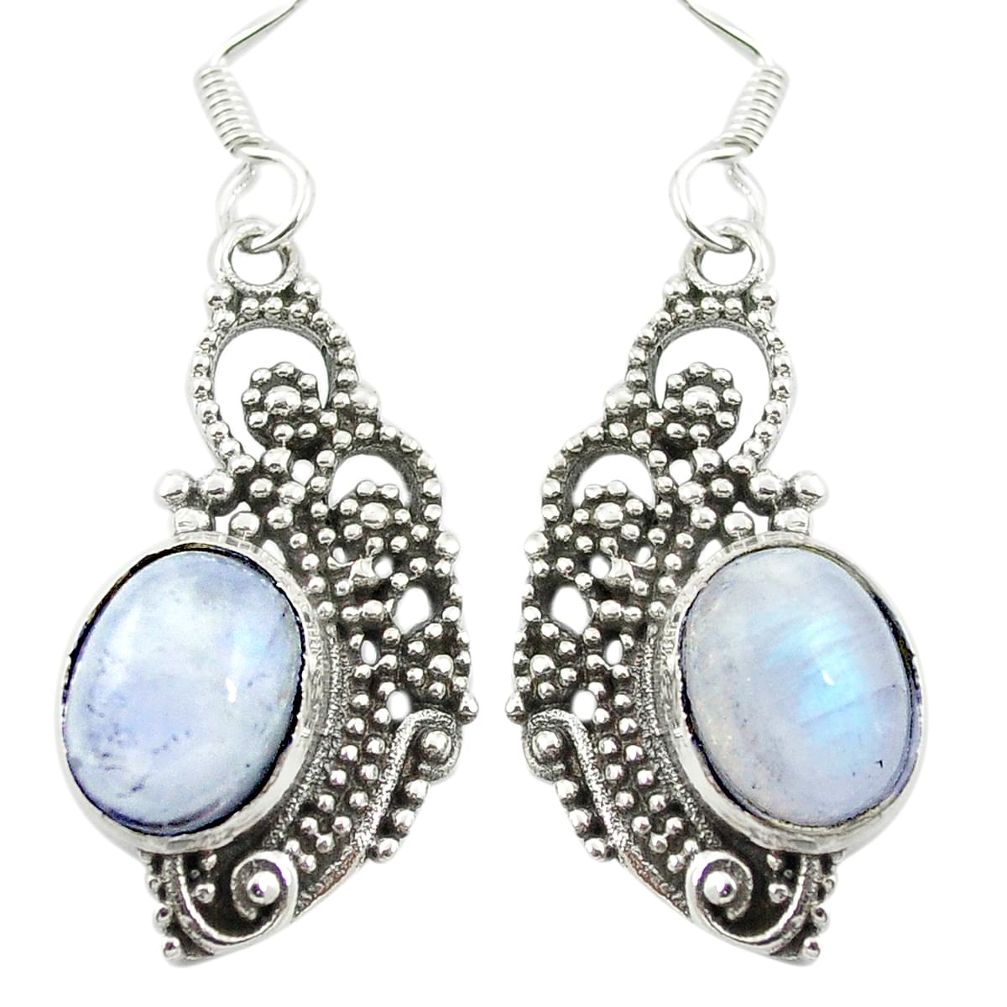 Natural rainbow moonstone 925 sterling silver dangle earrings m54702