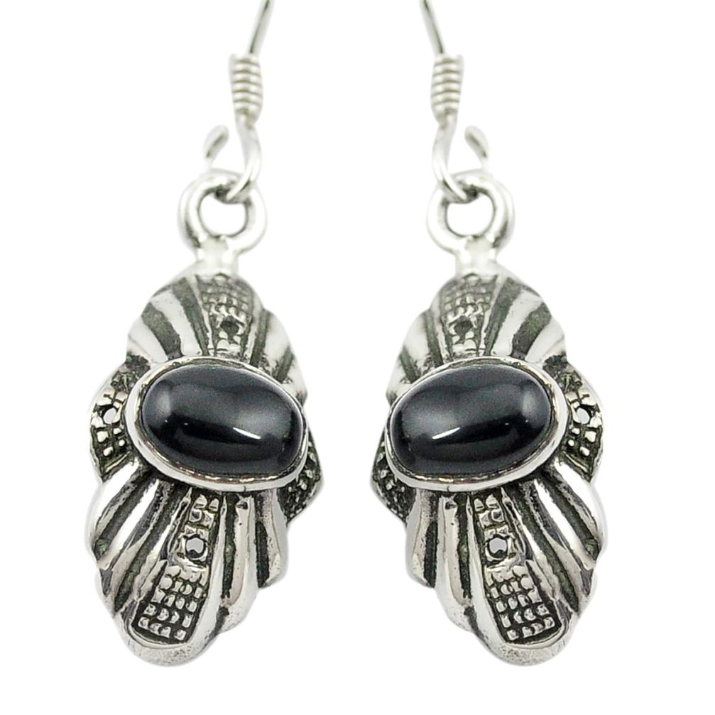 Natural black onyx 925 sterling silver dangle earrings jewelry m54748