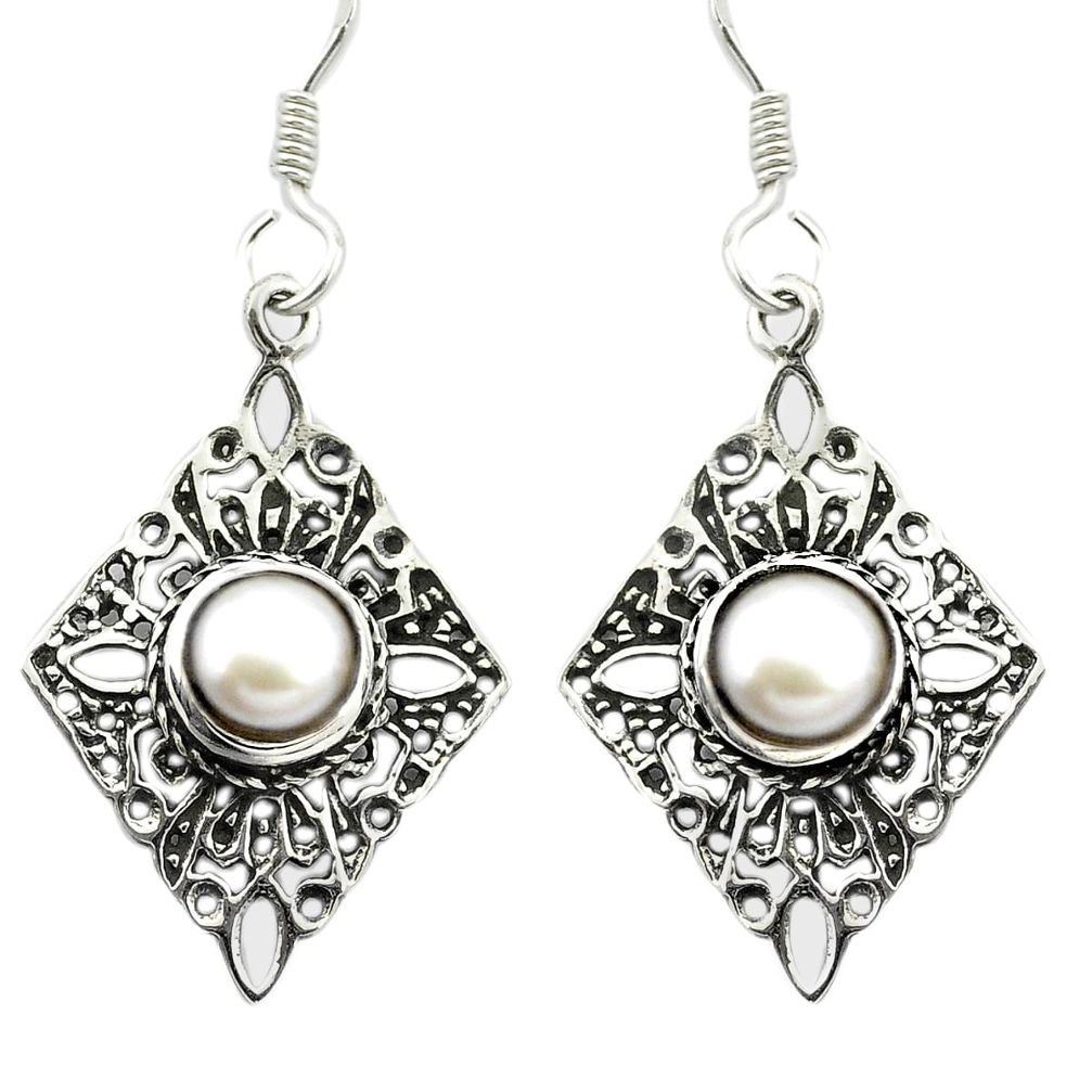 Natural white pearl 925 sterling silver dangle earrings jewelry m54749