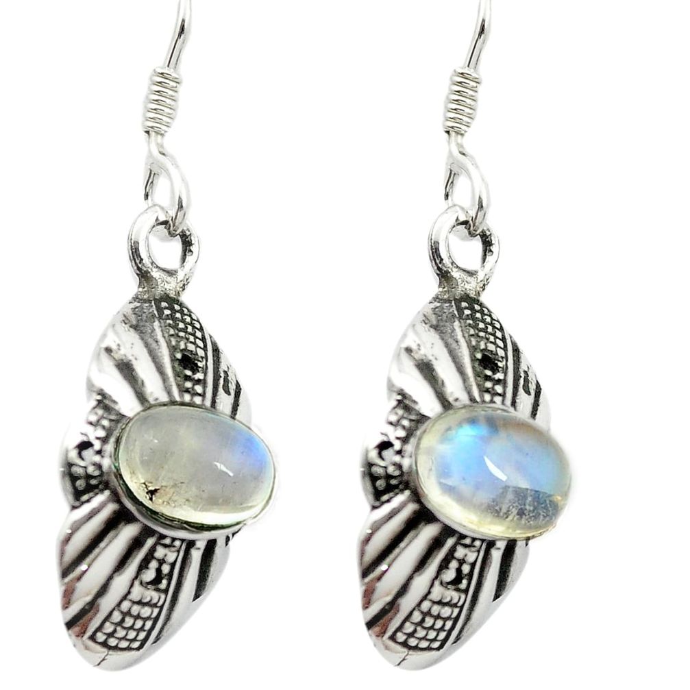 Natural rainbow moonstone 925 sterling silver dangle earrings m54758