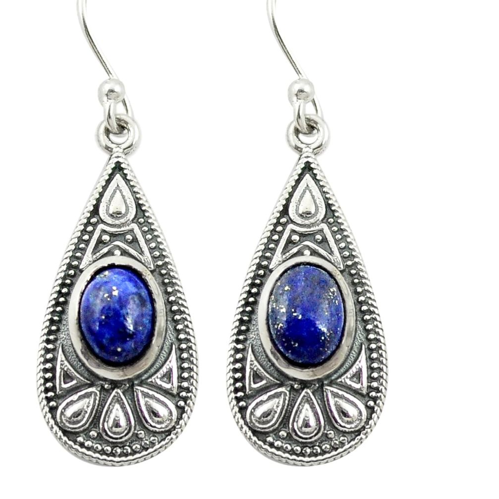 Natural blue lapis lazuli 925 sterling silver dangle earrings m54787