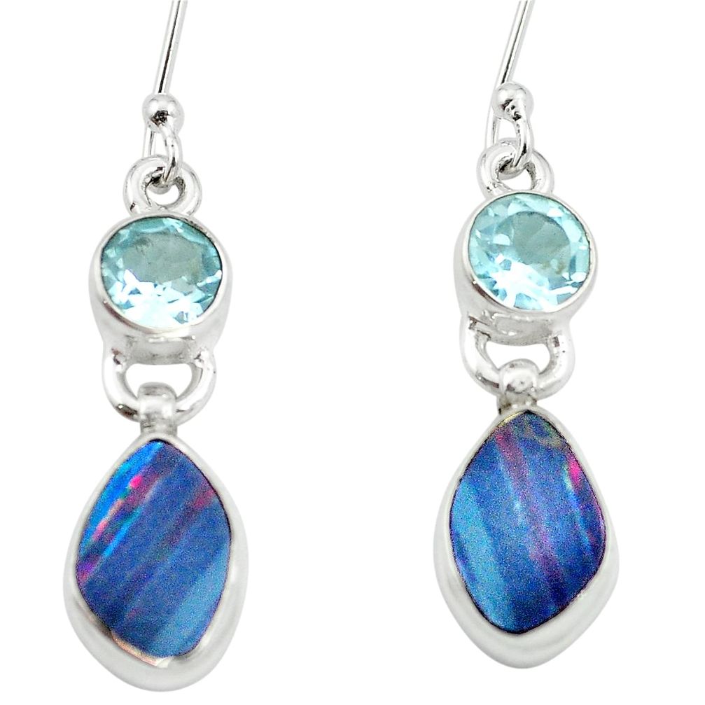 Natural blue doublet opal australian 925 silver dangle earrings m55181