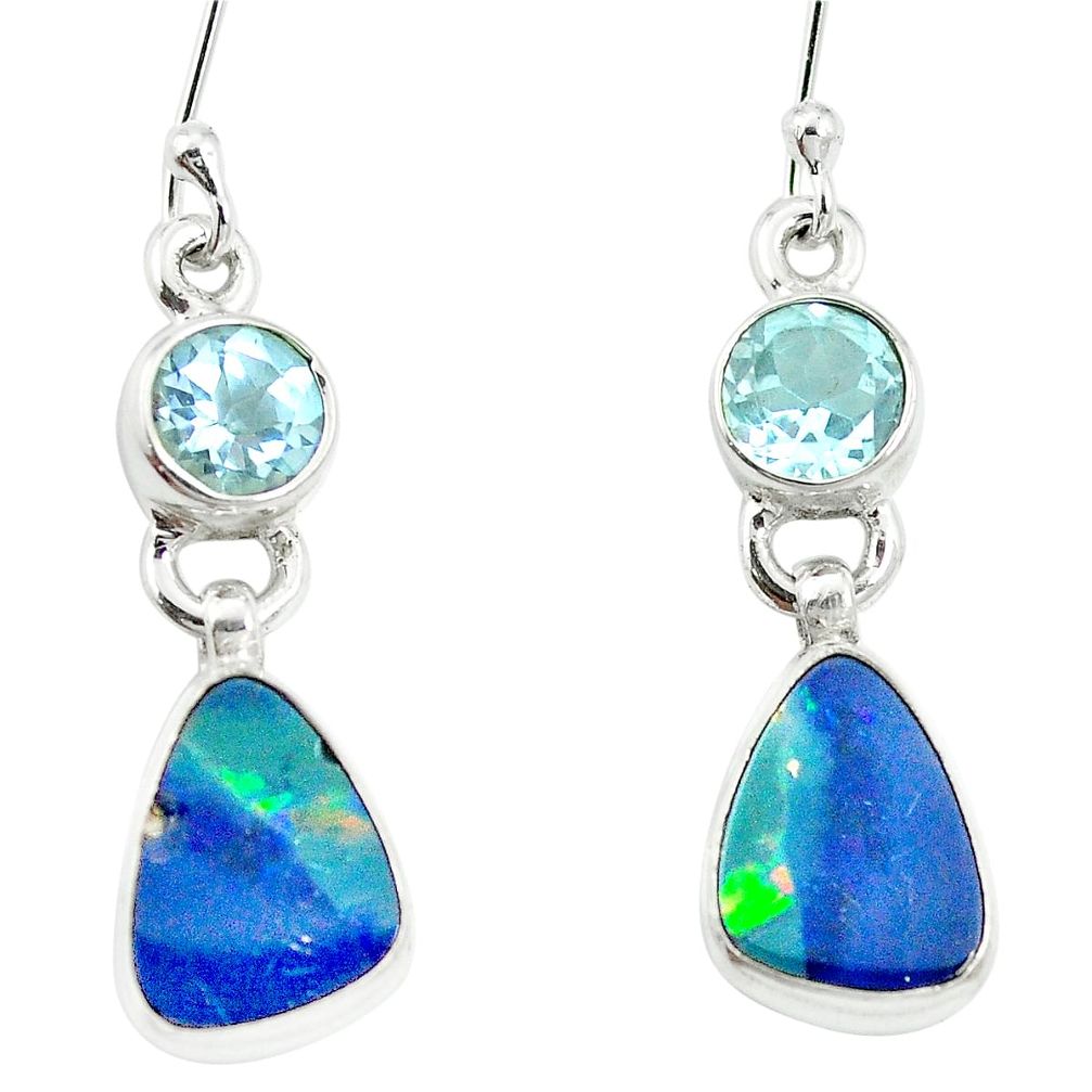 Natural blue doublet opal australian 925 silver dangle earrings m55182