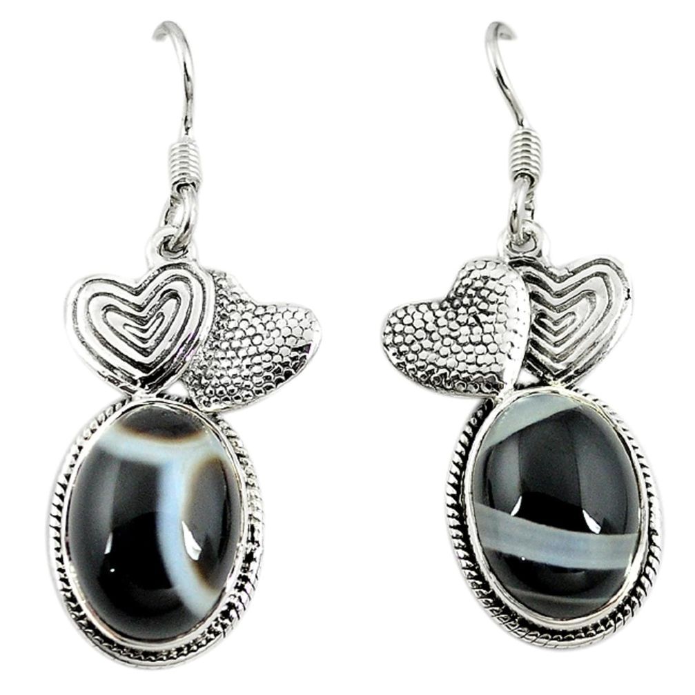 925 sterling silver natural black botswana agate couple hearts earrings m5684