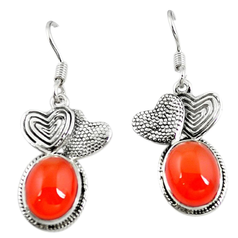 Natural orange cornelian (carnelian) 925 silver couple hearts earrings m5688