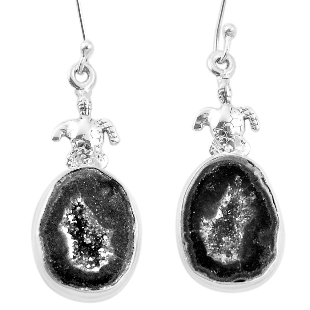 Natural brown geode druzy 925 sterling silver tortoise earrings m57039