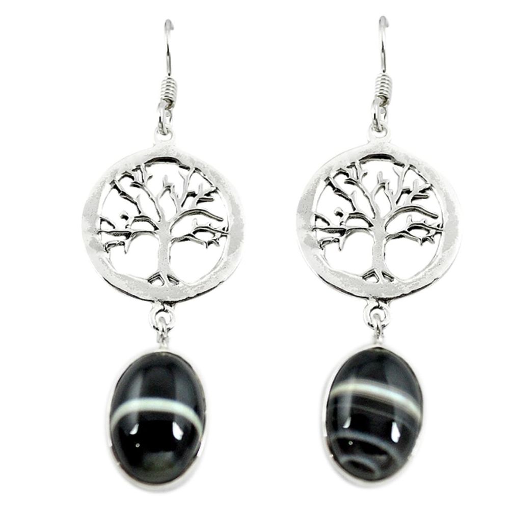 925 sterling silver natural black botswana agate tree of life earrings m5704