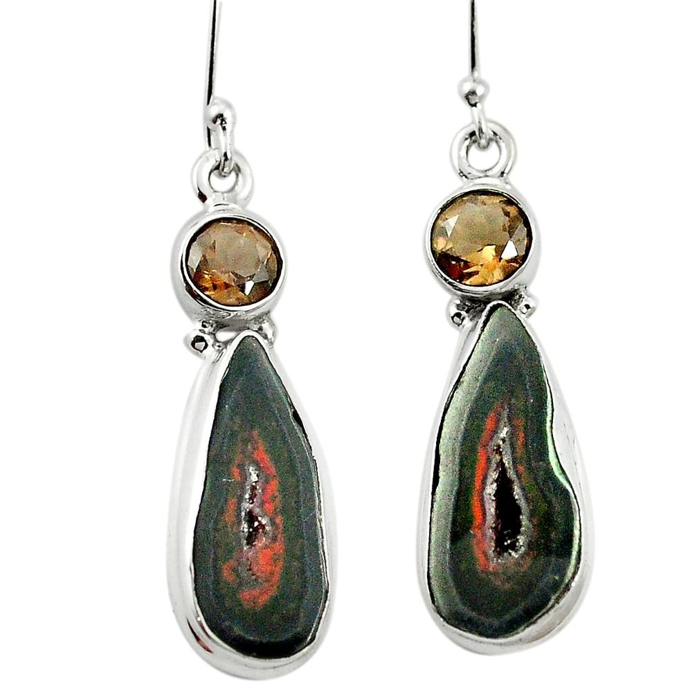 Natural brown geode druzy smoky topaz 925 silver dangle earrings m57041