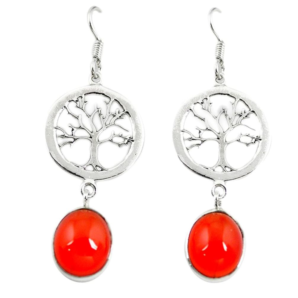 Natural orange cornelian (carnelian) 925 silver tree of life earrings m5705